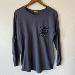 💙 PINK Victoria Secret | charcoal grey crew with leopard pocket print